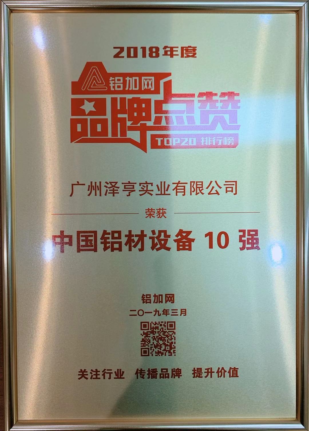 鋁加網品牌點贊中國(guó)鋁材設備10強